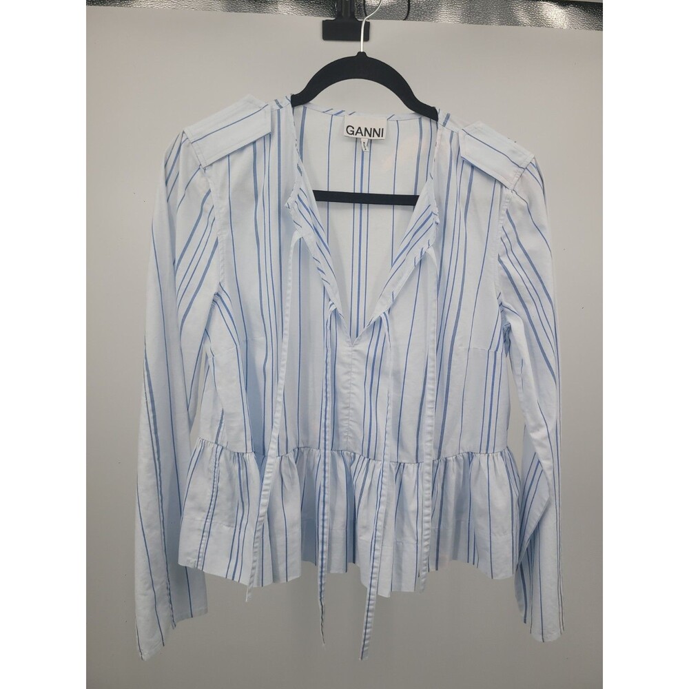 Ganni Peplum Top Sz 34 Casual Office Career Business Casual Event Flawed